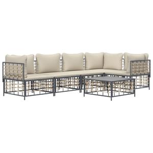 vidaXL 6-delige Loungeset met kussens poly rattan antracietkleurig