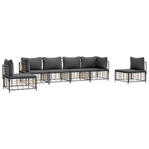 vidaXL 6-delige Loungeset met kussens poly rattan antracietkleurig