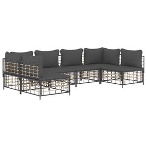 vidaXL 6-delige Loungeset met kussens poly rattan antracietkleurig