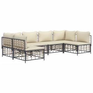 vidaXL 6-delige Loungeset met kussens poly rattan antracietkleurig