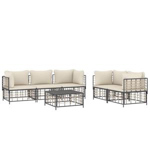 vidaXL 6-delige Loungeset met kussens poly rattan antracietkleurig