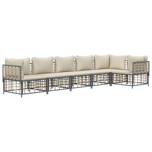 vidaXL 6-delige Loungeset met kussens poly rattan antracietkleurig