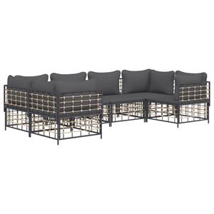 vidaXL 6-delige Loungeset met kussens poly rattan antracietkleurig