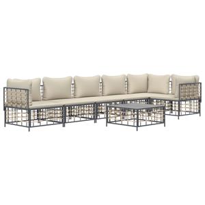 vidaXL 7-delige Loungeset met kussens poly rattan antracietkleurig