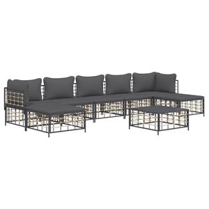 vidaXL 8-delige Loungeset met kussens poly rattan antracietkleurig