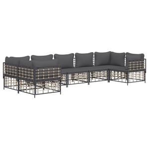 vidaXL 7-delige Loungeset met kussens poly rattan antracietkleurig