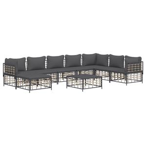 vidaXL 9-delige Loungeset met kussens poly rattan antracietkleurig