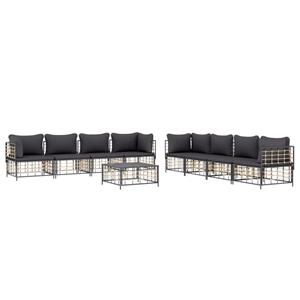 vidaXL 9-delige Loungeset met kussens poly rattan antracietkleurig