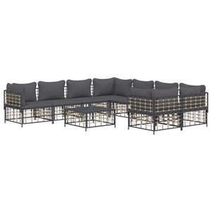 vidaXL 9-delige Loungeset met kussens poly rattan antracietkleurig