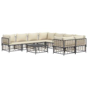 vidaXL 9-delige Loungeset met kussens poly rattan antracietkleurig