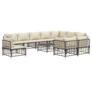 vidaXL 11-delige Loungeset met kussens poly rattan antracietkleurig