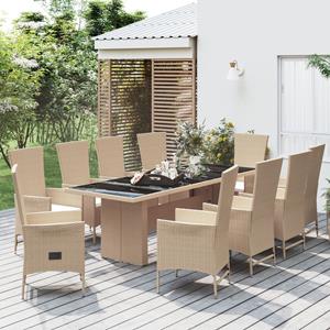 vidaXL 11-delige Tuinset met kussens poly rattan beige