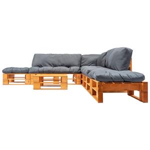 VidaXL 6-delige Loungeset pallet met grijze kussens hout 8719883709680