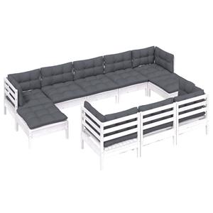 vidaXL 10-delige Loungeset met kussens massief grenenhout wit