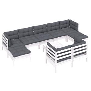 vidaXL 10-delige Loungeset met kussens massief grenenhout wit