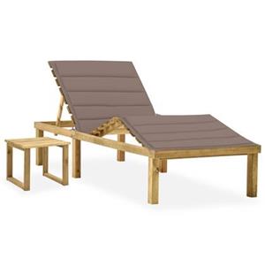 vidaXL Wellnessliege Gartenliege Sonnenliege Holzliege verstellbar mit Tisch Relax Auflage taupe