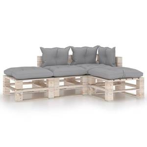 vidaXL 4-delige Loungeset met kussens pallet grenenhout