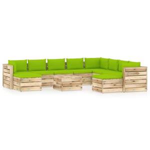 vidaXL Gartenlounge-Set 11-tlg. Garten-Lounge-Set mit Kissen Grün Imprägniertes Holz, (11-tlg)