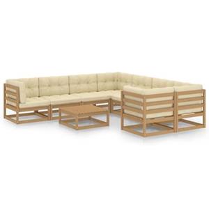 vidaXL 9-delige Loungeset met kussens massief grenenhout honingbruin