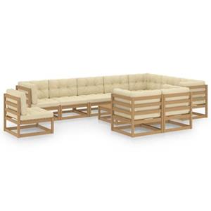 vidaXL 11-delige Loungeset met kussens massief grenenhout honingbruin