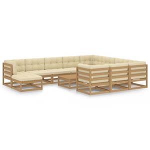 vidaXL 12-delige Loungeset met kussens massief grenenhout honingbruin