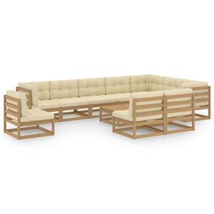 vidaXL 11-delige Loungeset met kussens massief grenenhout honingbruin