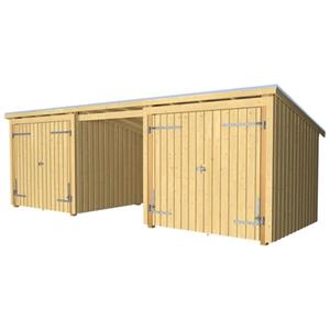 Plus Danmark Multi tuinhuis met 2 dubbele deur/dicht/open met dakleer 14 m2 onbehandeld 218 x 635 x 220 cm | Type B