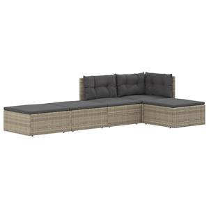 vidaXL 5-delige Loungeset met kussens poly rattan grijs