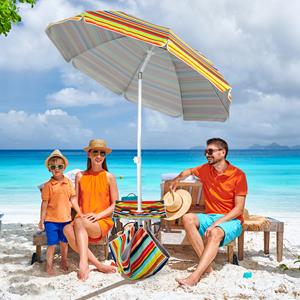 Costway 2 m Hoher Strandschirm mit Tisch & Sandsack Tragbarer Sonnenschirm Bunt
