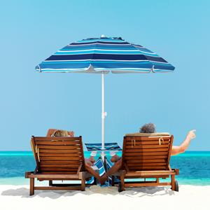 Costway 2 m Hoher Strandschirm mit Tisch & Sandsack Tragbarer Sonnenschirm Marineblau