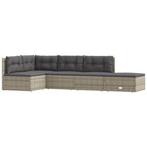 VidaXL 5-delige Loungeset met kussens poly rattan grijs