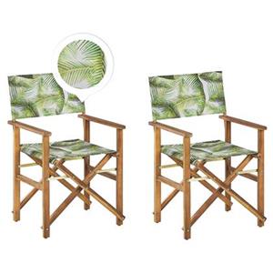 beliani Gartenstühle 2er Set Hellbraunes Akazienholz mit Wechselbarem Bezug Grau / Hellgrün Zusammenklappbar Palmenmuster Outdoor Gartenzubehör