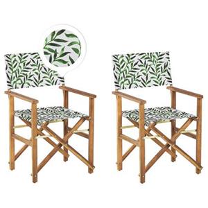 beliani Gartenstühle 2er Set Helles Akazienholz mit Wechselbarem Bezug Grau / Grün Zusammenklappbar Blattmuster Outdoor Gartenzubehör - Grau