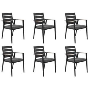 beliani Gartenstuhl 6er Set Aluminium schwarz mit Sitzkissen Armlehnen Modern Taviano - Schwarz