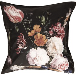 Clayre & Eef Kussenhoes 45x45 cm Zwart Rood Polyester Vierkant Bloemen Sierkussenhoes