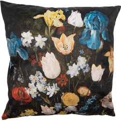 Clayre & Eef Kussenhoes 45x45 cm Zwart Polyester Bloemen Sierkussenhoes