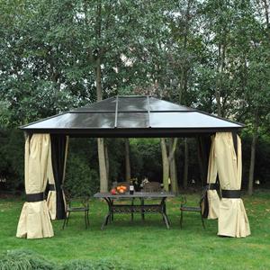Outsunny Luxus Pavillon Gartenpavillon Alu Partyzelt Gartenzelt mit lichtdurchlässigem PC Dach 430 x 360 x 280 cm