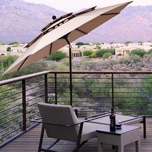 Costway 300 cm Sonnenschirm mit 3-stufigem Dach Automatisch Neigbarer Standschirm Beige