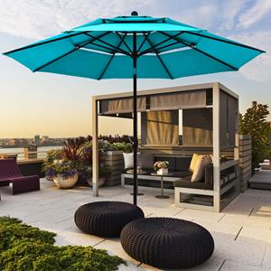 Costway 300 cm Sonnenschirm mit 3-stufigem Dach Automatisch Neigbarer Standschirm Grün