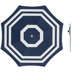 Merkloos Parasol - Blauw/wit - D140 cm - incl. draagtas - parasolharing - 49 cm -