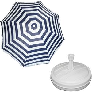 Parasol - blauw/wit - D120 cm - incl. draagtas - parasolvoet - cm -