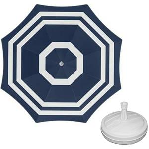 Parasol - blauw/wit - D140 cm - incl. draagtas - parasolvoet - cm -