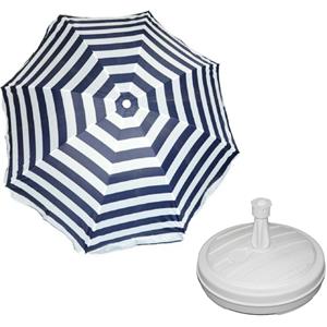 Parasol - blauw/wit - D160 cm - incl. draagtas - parasolvoet - cm -