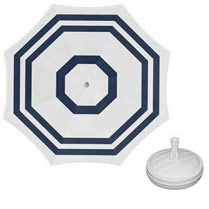 Merkloos Parasol - wit/blauw - D140 cm - incl. draagtas - parasolvoet - cm -