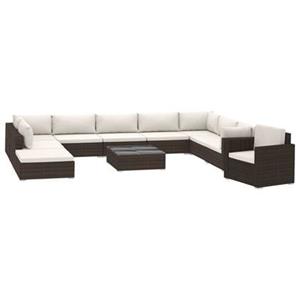 VidaXL 11-delige Loungeset met kussens poly rattan bruin