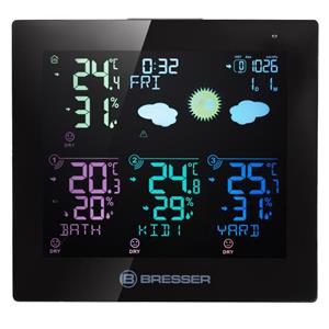 BRESSER Quadro Neo C Thermo- und Hygrometer mit 3 Außensensoren und Wettervorhersage