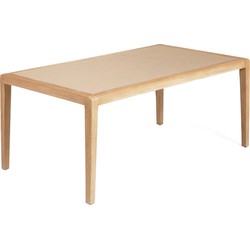 Kave Home  Betere tafel in beige polybeton en massief acaciahout 200 x 90 cm