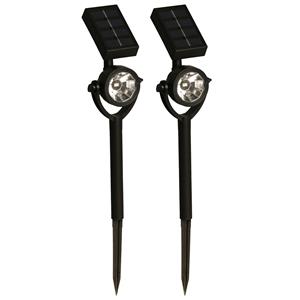 LuxForm Solar tuinlamp/spotlamp - 2x - zwart - LED Softtone effect - oplaadbaar - L8 x B5,5 x H35 cm -