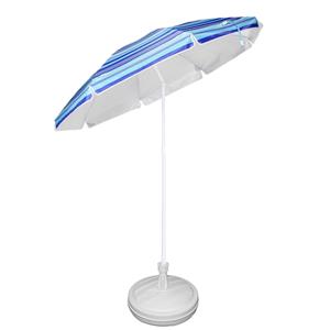Trendoz Blauw gestreepte gekleurde tuin/strand parasol 200 cm met wit voet van cm -