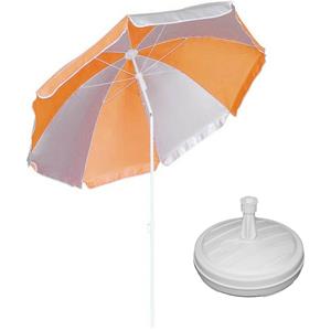 Parasol - oranje/wit - D120 cm - incl. draagtas - parasolvoet - cm -
